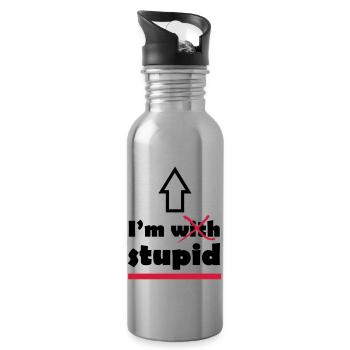 I'm with stupid - Trinkflasche mit integriertem Trinkhalm - Lightsilver - Rechts