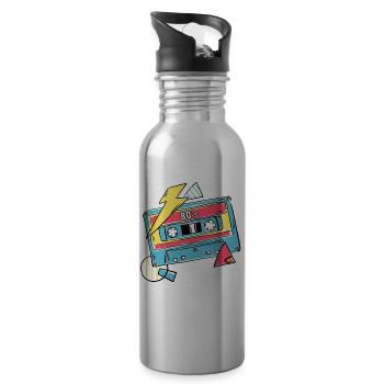 Kassette Musik 80s Geschenk Pop Style Geschenkidee - Trinkflasche mit integriertem Trinkhalm - Lightsilver - Rechts