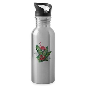 Tropical flamingo - Water bottle with straw - silver - Right