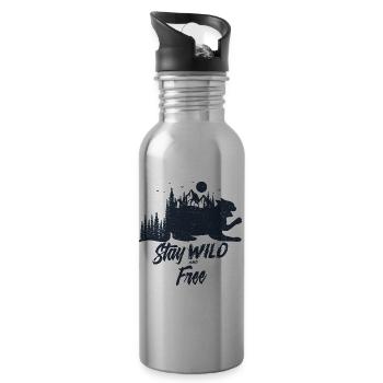 Stay Wild and Free Cat Katze - Trinkflasche mit integriertem Trinkhalm - Lightsilver - Rechts