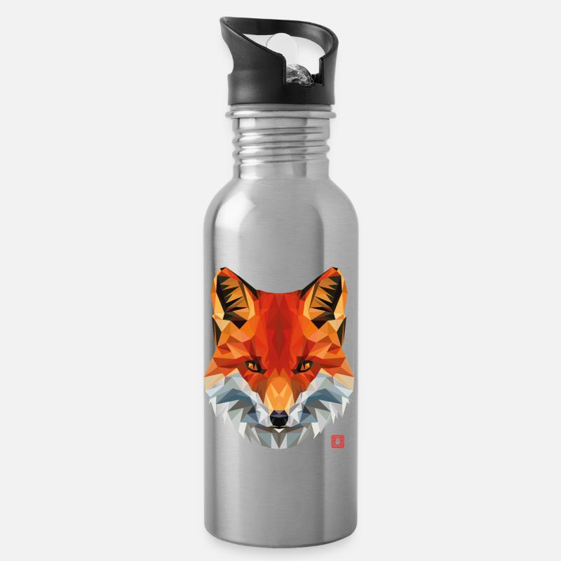 geometrischer Fuchs - Trinkflasche mit integriertem Trinkhalm - Lightsilver