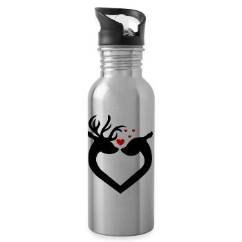Cute love deer deer animal in love - Water bottle with straw - silver - Right