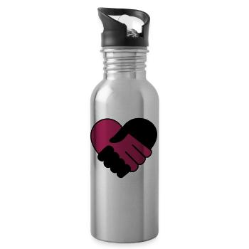 Coeur tenant mains noir violet - Gourde avec paille intégrée - argent clair - Droite