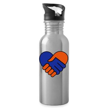 Hand in hand heart blue red - Water bottle with straw - silver - Right