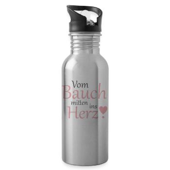 Baby Kind Spruch Kinder Bauch Herz Geschenkidee - Trinkflasche mit integriertem Trinkhalm - Lightsilver - Rechts