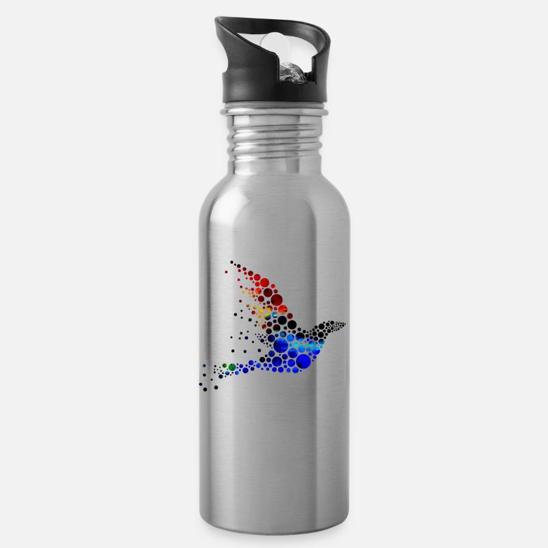 Vogel bunt - Trinkflasche mit integriertem Trinkhalm - Lightsilver