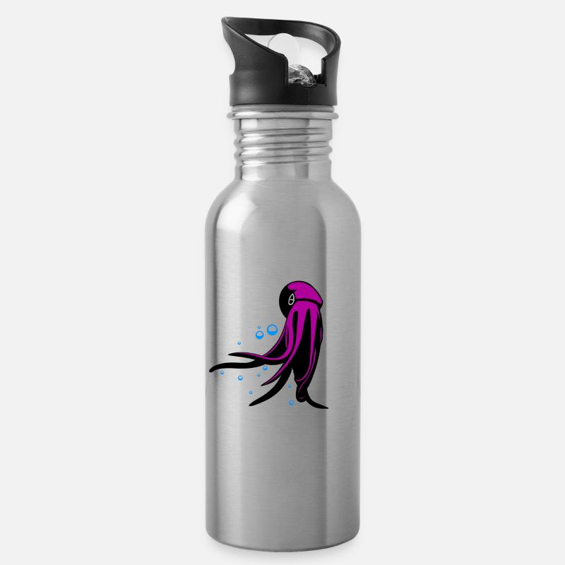 Oktupus - Trinkflasche mit integriertem Trinkhalm - Lightsilver