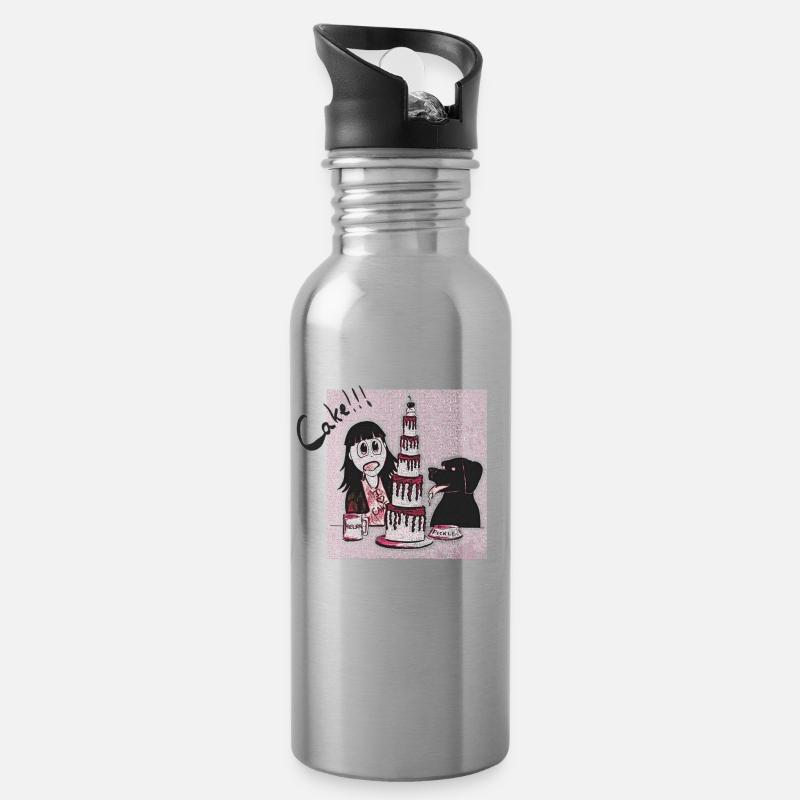Kuchen!!! - Trinkflasche mit integriertem Trinkhalm - Lightsilver