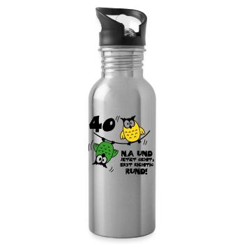40 birthday, owls on the rope, round - Water bottle with straw - silver - Right