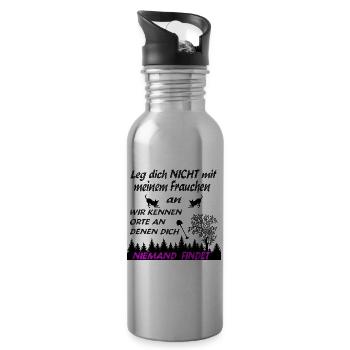 Leg dich nicht mit Frauchen an - Trinkflasche mit integriertem Trinkhalm - Lightsilver - Rechts