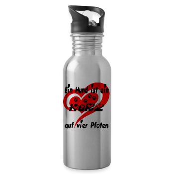 Herz auf vier Pfoten - Trinkflasche mit integriertem Trinkhalm - Lightsilver - Rechts