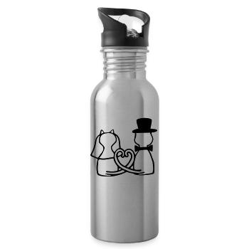 cat wedding - Water bottle with straw - silver - Right