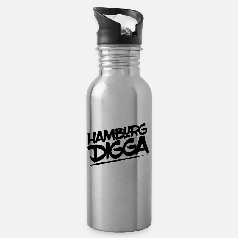 Hamburg Digga - Trinkflasche mit integriertem Trinkhalm - Lightsilver