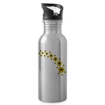 Sunflowers, Sunflower, Flowers - Water bottle with straw - silver - Right