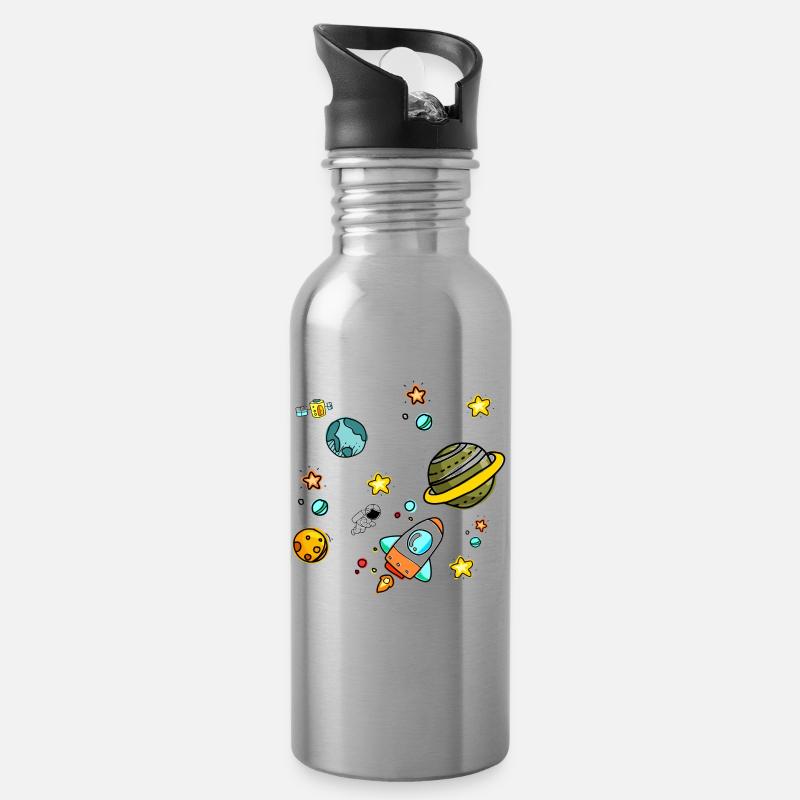 Weltall - Trinkflasche mit integriertem Trinkhalm - Lightsilver