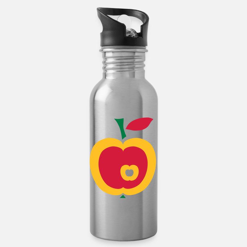 Retro Apfel - Trinkflasche mit integriertem Trinkhalm - Lightsilver