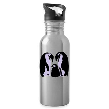 Penguins, Penguin family - Water bottle with straw - silver - Right