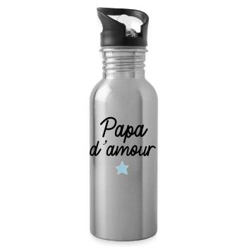 Papa d amour e toile - Gourde avec paille intégrée - argent clair - Droite