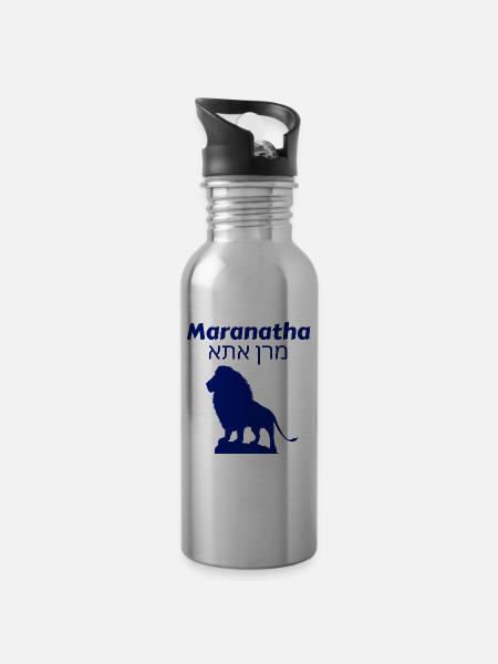 Maranatha blau - Trinkflasche mit integriertem Trinkhalm - Lightsilver