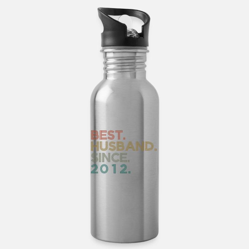 Best Husband since 2012 Geschenk - Trinkflasche mit integriertem Trinkhalm - Lightsilver