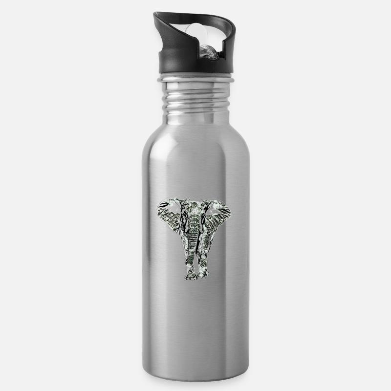 Elefant - Trinkflasche mit integriertem Trinkhalm - Lightsilver