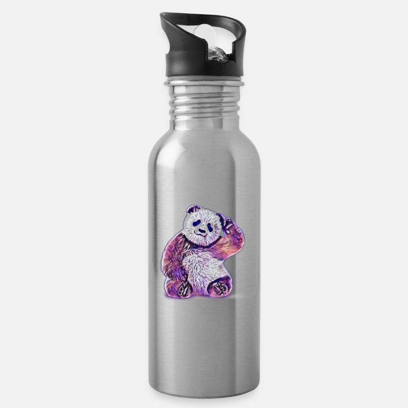 Panda - Trinkflasche mit integriertem Trinkhalm - Lightsilver