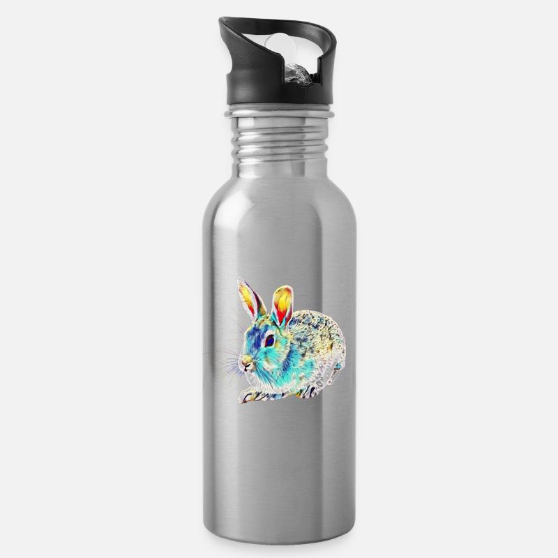 Rabbits - Water bottle with straw - silver