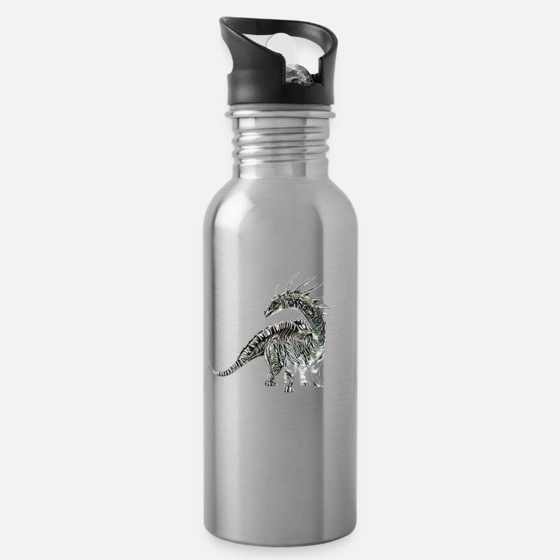 Dinosaurier - Trinkflasche mit integriertem Trinkhalm - Lightsilver