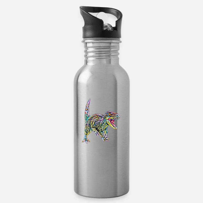 Dinosaurier - Trinkflasche mit integriertem Trinkhalm - Lightsilver