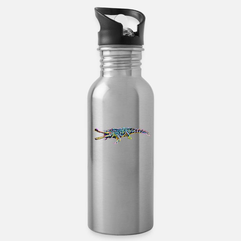 Krokodil - Trinkflasche mit integriertem Trinkhalm - Lightsilver