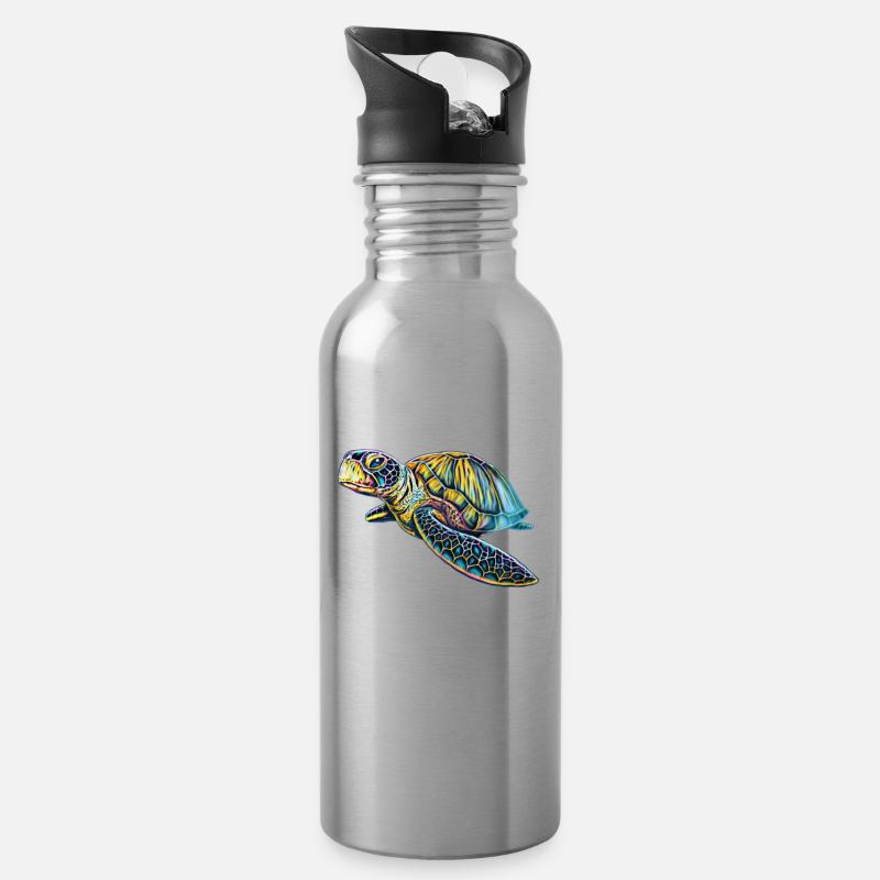 Sea turtle - Water bottle with straw - silver