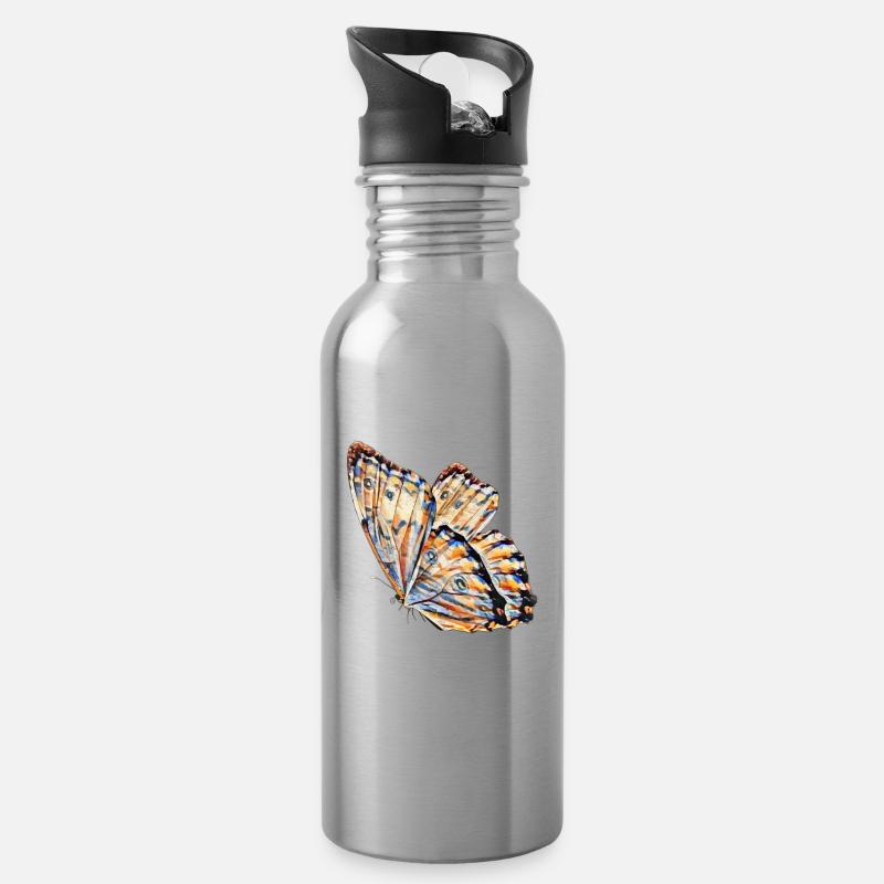 Schmetterling - Trinkflasche mit integriertem Trinkhalm - Lightsilver