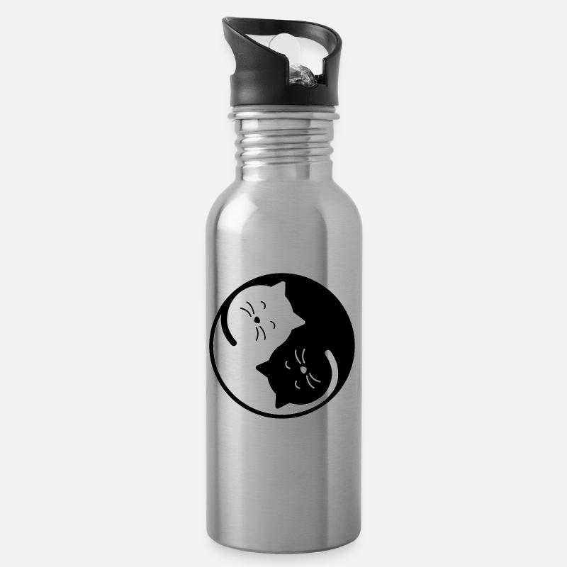 Katze - Trinkflasche mit integriertem Trinkhalm - Lightsilver