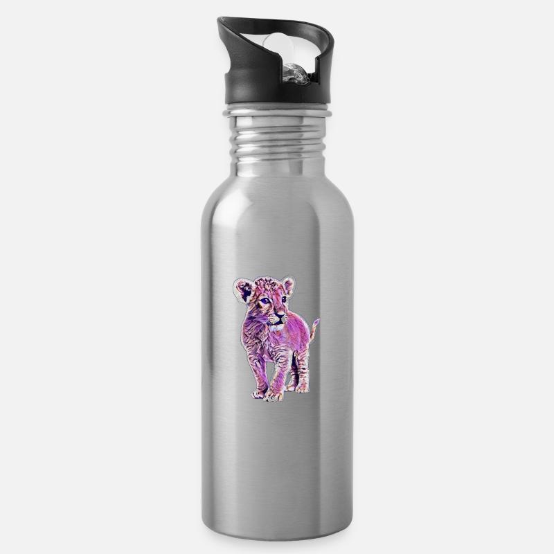 Löwe - Trinkflasche mit integriertem Trinkhalm - Lightsilver