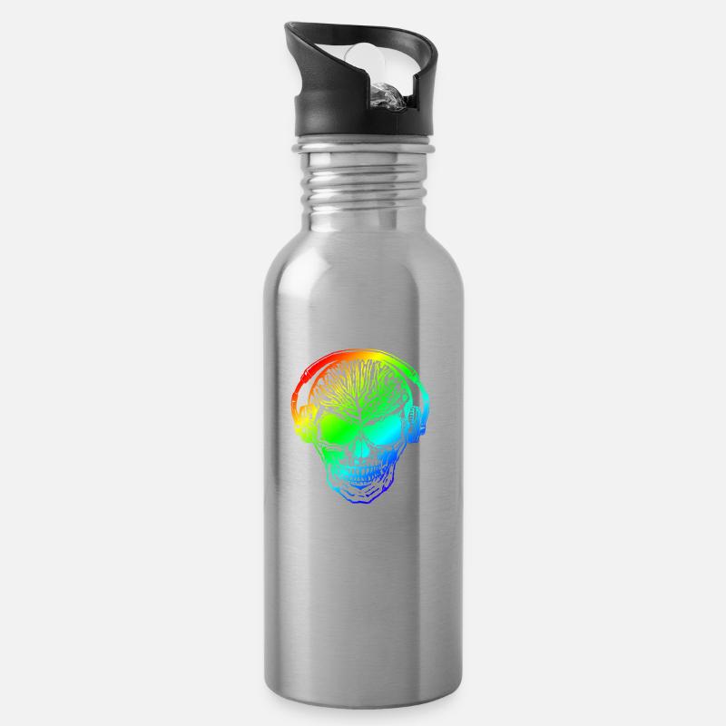 Hardstyle Totenschädel Rainbow Kopfhörer - Trinkflasche mit integriertem Trinkhalm - Lightsilver