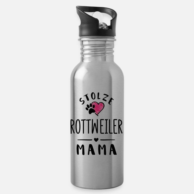 rottweiler mama - Trinkflasche mit integriertem Trinkhalm - Lightsilver