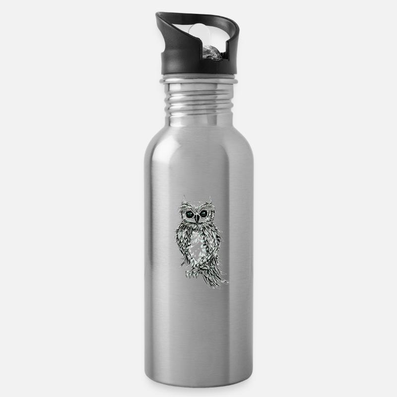 Eule - Trinkflasche mit integriertem Trinkhalm - Lightsilver
