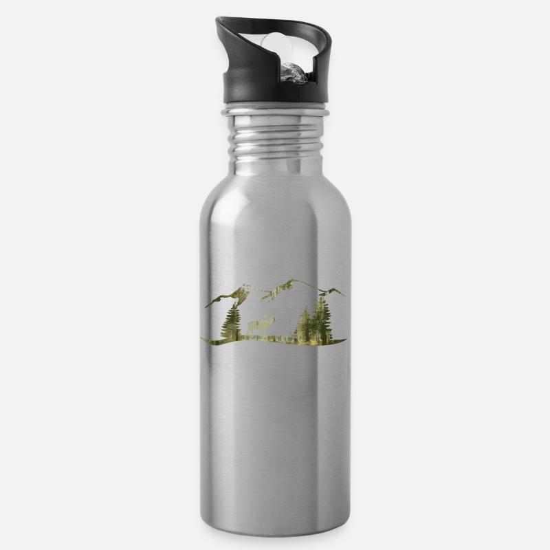 Hirsch im Wald - Trinkflasche mit integriertem Trinkhalm - Lightsilver