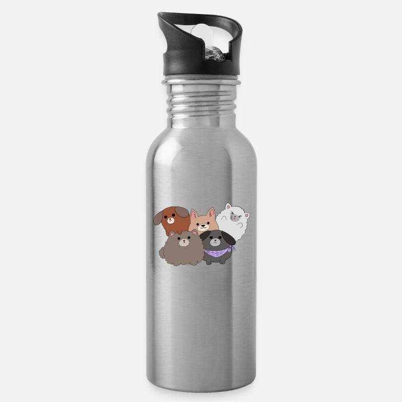 Kawaii Hunde - Trinkflasche mit integriertem Trinkhalm - Lightsilver