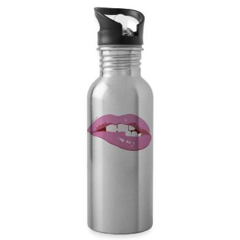 Bitten lips - Water bottle with straw - silver - Right