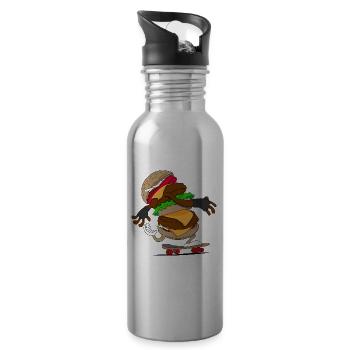 Cheeseburger skateboard skater - Water bottle with straw - silver - Right