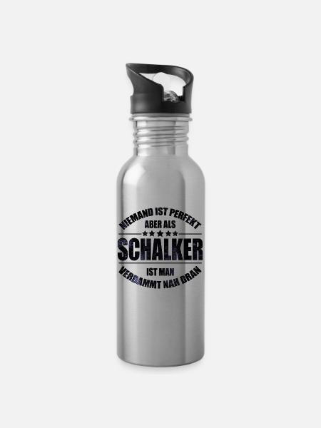 Schalker Fan Design Geschenkidee - Trinkflasche mit integriertem Trinkhalm - Lightsilver