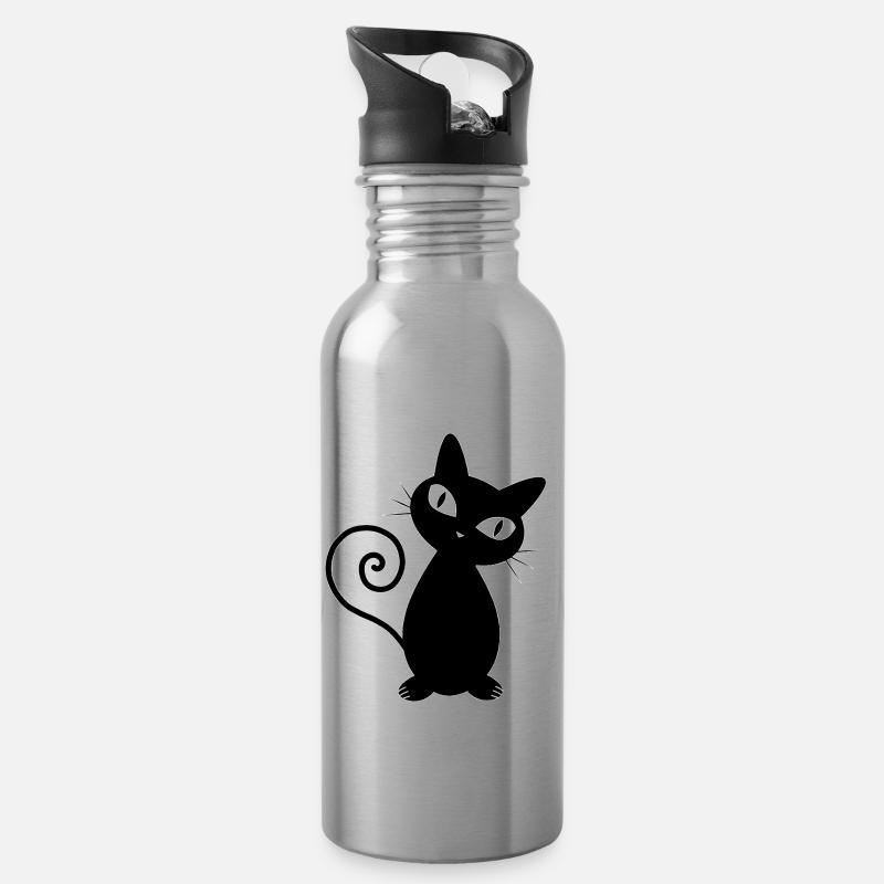 Chat noir - Gourde avec paille intégrée - argent clair