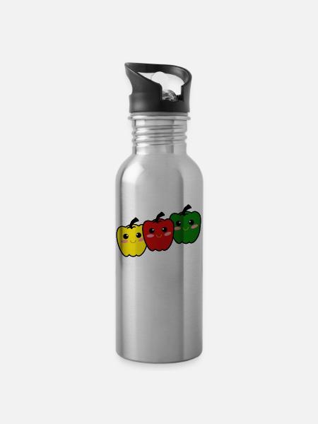 Poivrons heureux - Gourde avec paille intégrée - argent clair