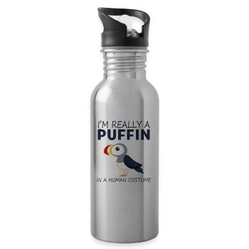I'm really a puffin in a Human Costume Lunde - Water bottle with straw - silver - Right