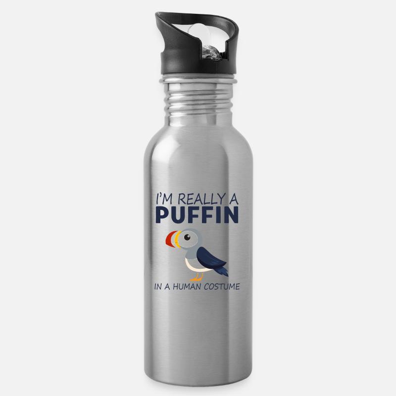 I`m really a Puffin in a Human Costume Lunde - Trinkflasche mit integriertem Trinkhalm - Lightsilver