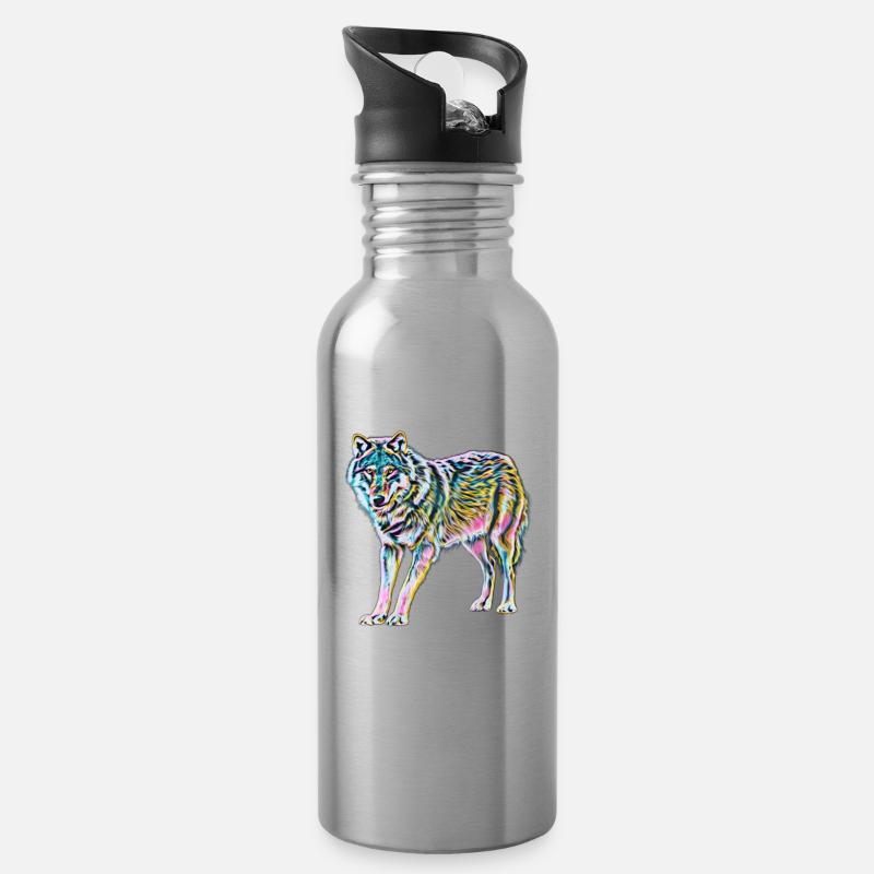 Wolf - Trinkflasche mit integriertem Trinkhalm - Lightsilver