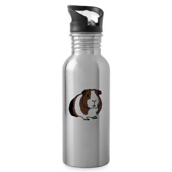 Guinea pig, comic - Water bottle with straw - silver - Right