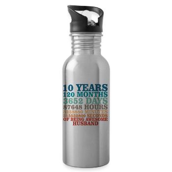 Ehemann Jubiläum 10 Jahre Paar Geschenk - Trinkflasche mit integriertem Trinkhalm - Lightsilver - Rechts