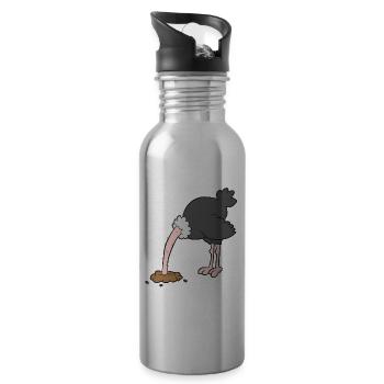 Vogelstrauß - Kopf in den Sand stecken - Trinkflasche mit integriertem Trinkhalm - Lightsilver - Rechts
